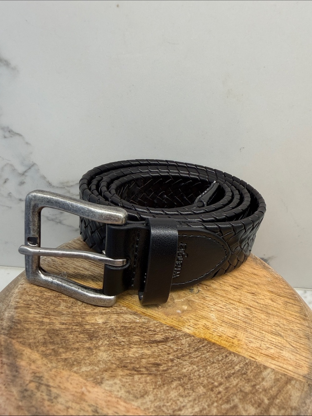 Wrangler Men's Black Leather Braided Belt - Unbranded